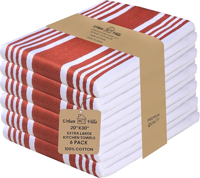 Urban Villa Kitchen Towels Cotton Dish Towels 20”x30” (Set of 6) Rust White by CottonTrends