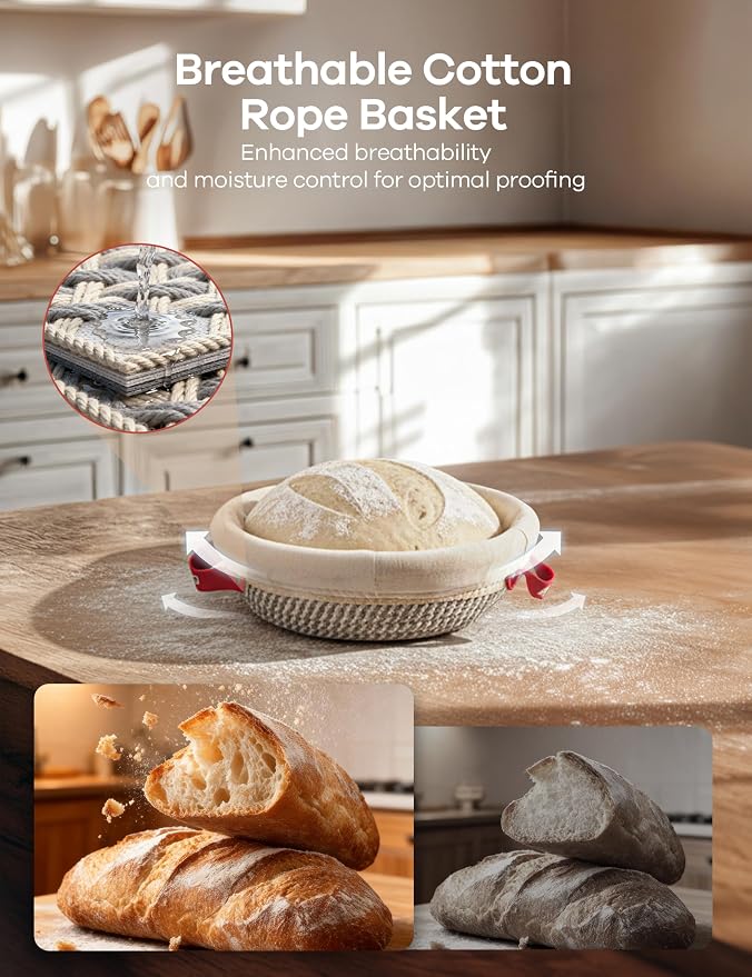 Ganiza 22-Piece Sourdough Proofing Basket Gift Set, Natural Cotton Rope | 9'' Round & 10'' Oval Banneton Basket with Liners & Covers, Easy to Clean, Sourdough Starter Kit with Recipe for Bread Baker - Image 2