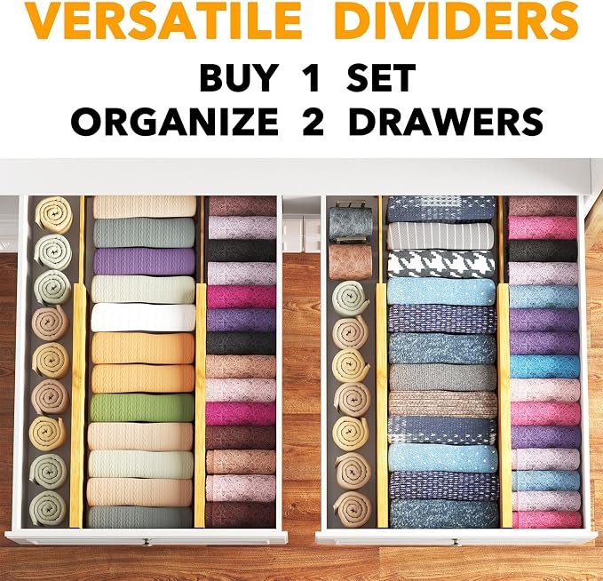 SpaceAid Bamboo 4 Pack Dresser Drawer Dividers, 4.65“ High Adjustable 17“-22” Drawer Organizers, Expandable Organization for Clothing, Clothes, Dressers, Natural - Image 5