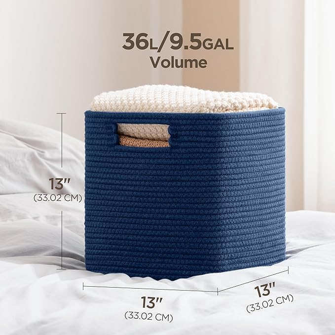 UBBCARE Set of 4 Storage Bins - 13 X 13 X 13 In, Cotton Rope Bins for Shelves, Toys, Books, Cube Storage with Handles, Woven Basket for Organizing, Navy Blue - Image 8