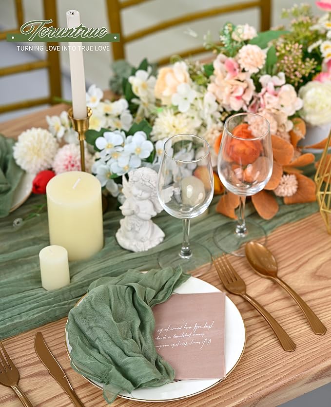 84 Pack Sage Green Cheese Cloth Napkins Gauze Napkin Cloth Bulk Set of 84 Washable Boho Dinner Table Napkins for Wedding Party Baby Shower Birthday Party Decorations，20 x 20 Inch - Image 6