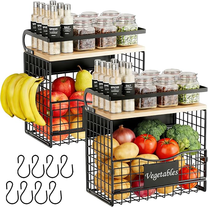 Magneitc Shelf for Fridge,Fruit Vegetable Potato & Onion Organizers Storage Basket Bins,Magnetic Spice Rack for Refrigerator & Kitchen Countertop,Pantry and Cabinet by Clothink