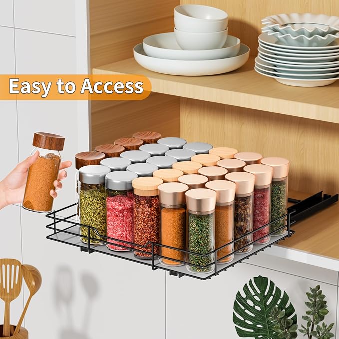 RCHYFEED Pull Out Spice Rack Organizer, 12.5" Wx10.5 Dx2.5 H | Slide Out Spice Rack for Inside Cabinets, Heavy Duty, Fits Kitchen and Pantry, For Seasoning, Sauces, Canned - Image 6