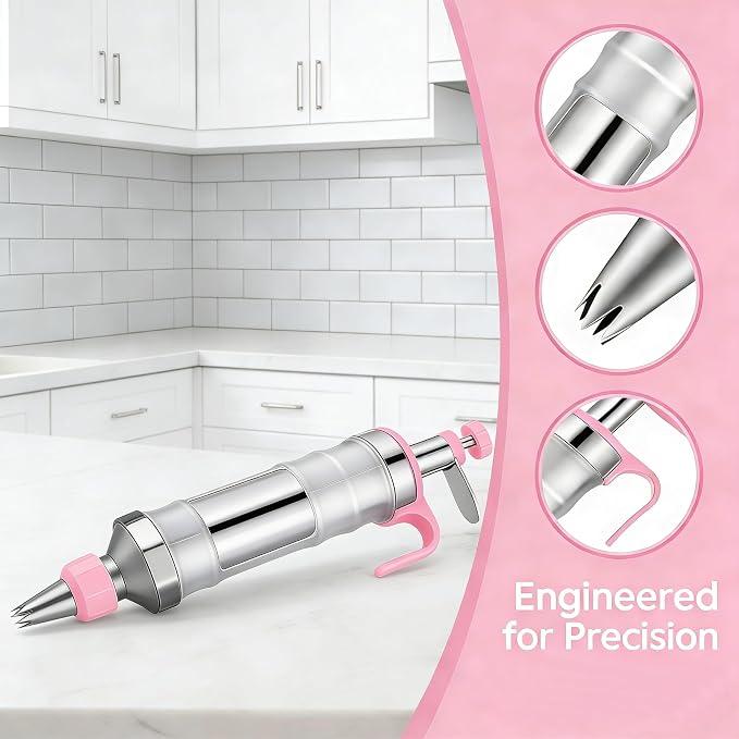 Gawren-H&E 208 PCS Cake Decorating Kit,Baking supplies-Frosting Piping Kit | Cake Decorating Supplies with Icing Dispenser Gun,Piping Bags and Tips Set,Chocolate moulds,Spatulas and more(Light Pink) - Image 5