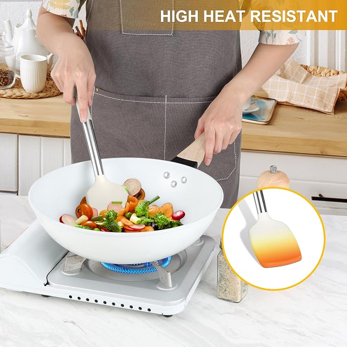 LIANYU 15 Pcs Cooking Kitchen Utensils Set with Stainless Steel Handle | Silicone Kitchen Gadgets with Holder, Heat Resistant Spatula Tools, Brush Spoon Tong Whisk Ladle Turner for Cookware, White - Image 5