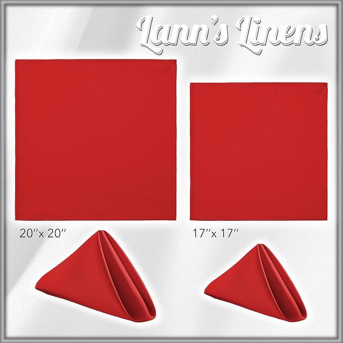 Lann's Linens Set of 12 Cloth Dinner Napkins, 20-inch Polyester Napkins, Washable and Reusable Fabric for Weddings, Hotels, Restaurants - Red - Image 8
