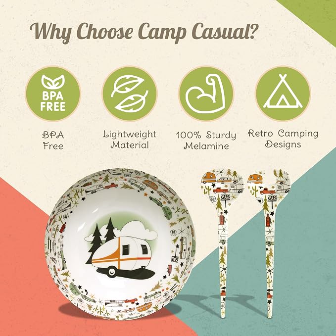 Camping Bowl with Servers Set - 11.8” x 11.8” Melamine Bowls for Salads, Popcorn, Fruits & More - BPA Free, Top Shelf Dishwasher Suitable Dinnerware Set for Indoor & Outdoor Dining by Camp Casual - Image 6