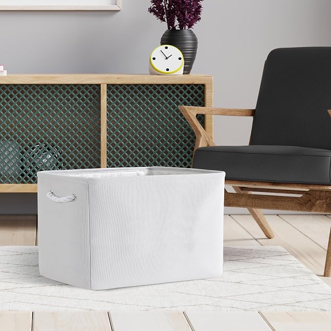 Organization and Storage Basket for Shelves - Extra Jumbo 3 Pack 20.5x15.8x13.8 inch Cube Storage Bins for Toy Closet Box Home Organizer Gift (White) - Image 4