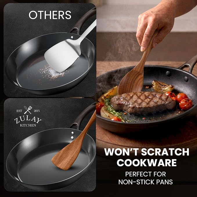Zulay Kitchen 30-Piece Teak Wooden Utensils - Natural Teak Cooking Utensils with Premium Gift Box - Non-Stick Wooden Spoons - Kitchen Gift Set - Comfortable Grip - Image 8