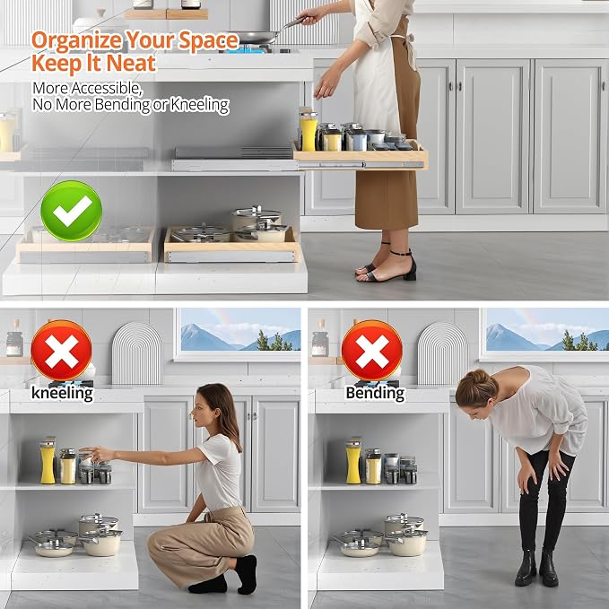 ZOINLIY Wooden Pull Out Cabinet Organizer, 21'' Deep Slide Out Drawer | Kitchen Organizers and Storage, Soft Close, Heavy Duty, Full-Extension - Image 5