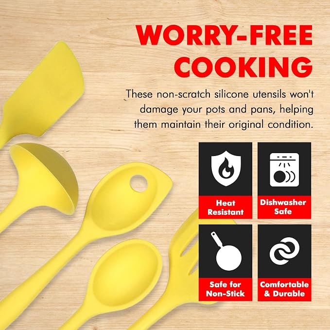 Chef Craft Premium Silicone Kitchen Tool and Utensil Set, 5 Piece, Yellow - Image 3