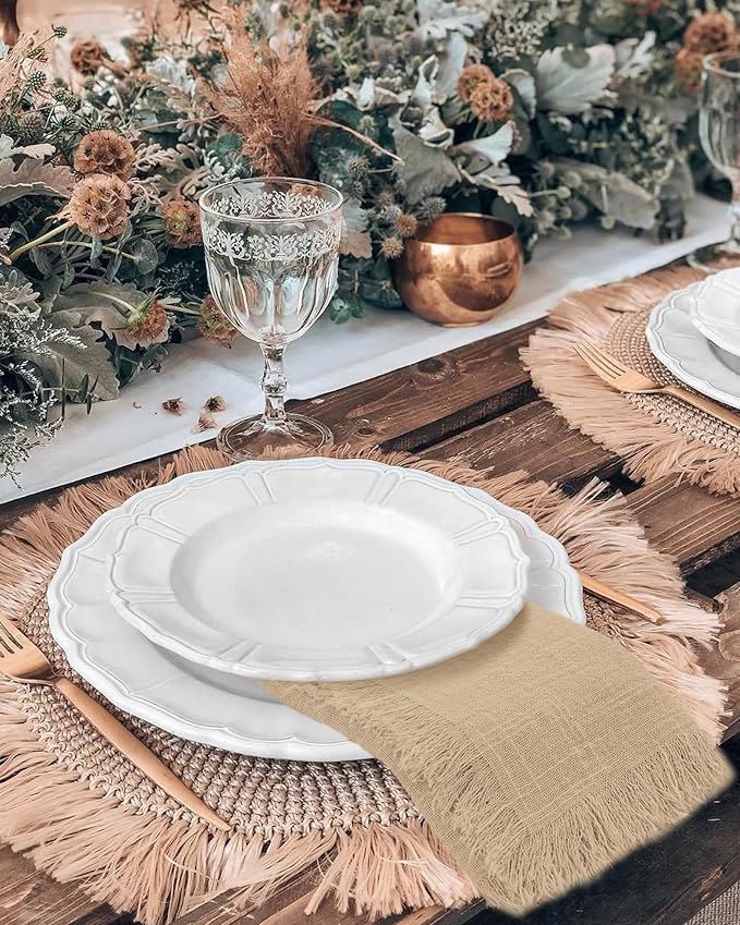 36 Pack Caramel Napkins Cotton Linen Napkin 16 x 16 Inch Caramel Napkins Cloth Handmade with Fringe Soft Washable Rustic Dinner Napkin Cloths for Wedding Party Dinner Table - Image 5