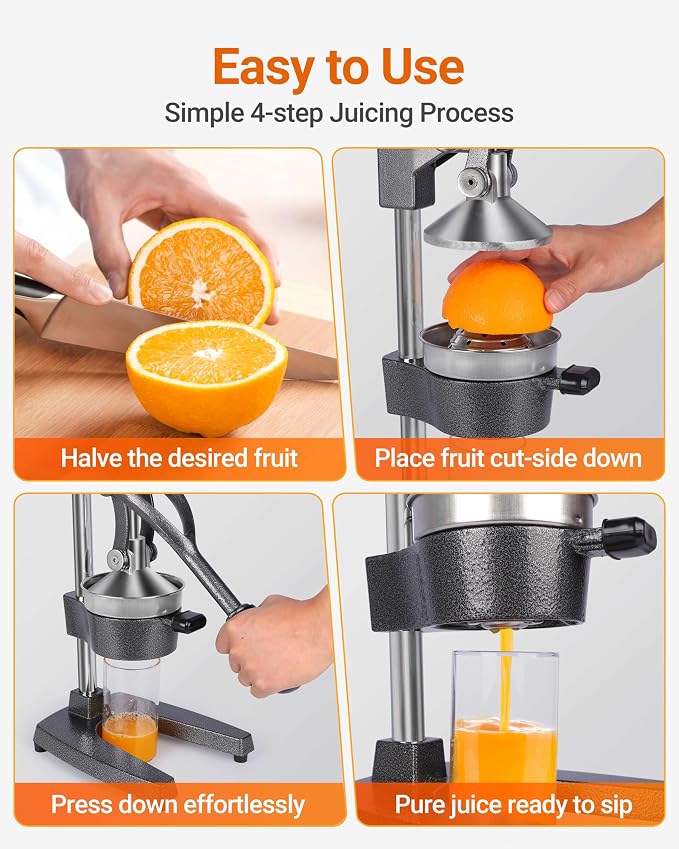 Heavy Duty Cast Iron Manual Juicer, Professional Citrus Press Squeezer for Orange, Pomegranate, Lemon & Lime, Commercial Hand Press Juicer with 304 Stainless Steel Cup - Image 6