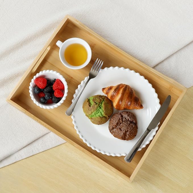Gobam Bamboo Serving Tray with Handles (16.5-Inch), Solid Decorative Wood Tray for Ottoman Coffee Table, Natural Rectangle Breakfast in Bed Tray for Eating, Food and Drinks Platter - Image 5