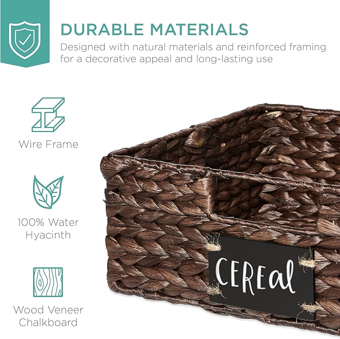 Best Choice Products Set of 4 13x12in Water Hyacinth Pantry Baskets, Woven Organizers w/Chalkboard Label, Chalk Marker - Brown - Image 5