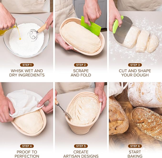 Laura's Green Kitchen Complete Sourdough Starter Kit – Sourdough Bread Baking Supplies with 2 Banneton Bread Proofing Basket, Linen Liners, Bread Lame, 5 Bread Blade for Scoring Dough, Scraper & More - Image 4