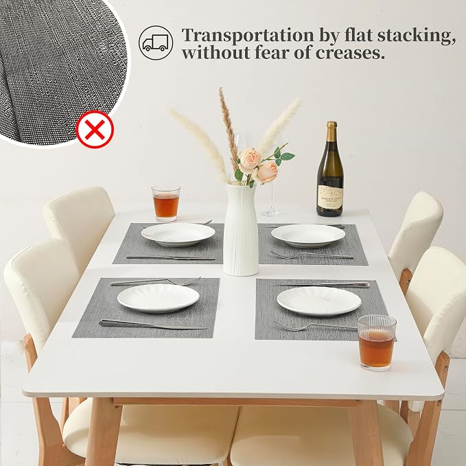 Leetaltree Grey Placemats, Heat Resistant Non-Slip Place mats for Dining Table, Washable Durable PVC Vinyl Woven Table Mats (Set of 8) - Image 7