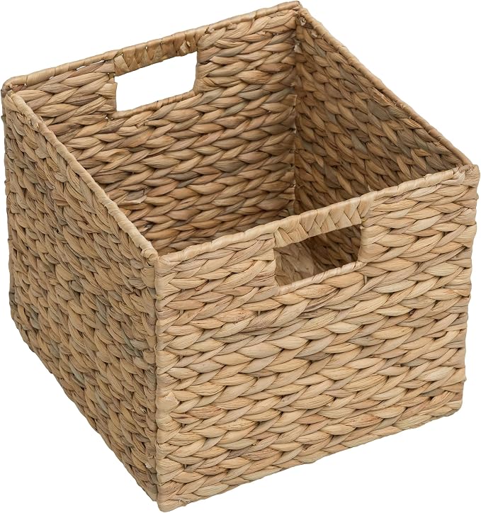 Large Square Woven Hyacinth Wicker Pantry Storage Baskets, Set of 6 | 11"x11"x10", Natural, Iron Wire Frame - Image 4