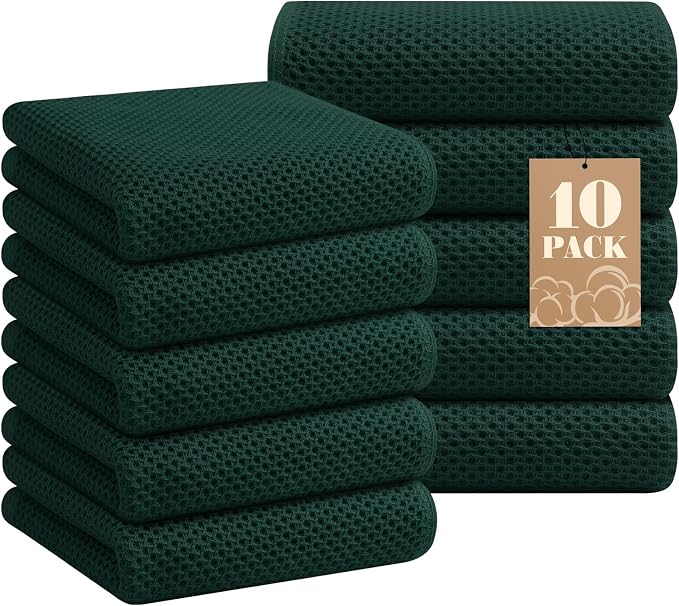 Homaxy 100% Cotton Waffle Weave Kitchen Towels, 10-Pack, Blackish Green | Ultra Soft Absorbent Dish Towels, Quick Drying Cleaning Towels, 13 x 28 Inches by Homaxy