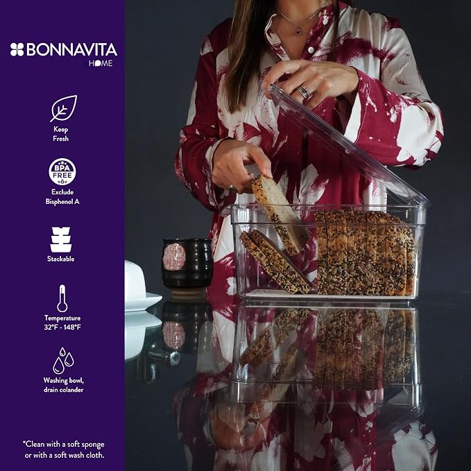 Clear Stackable Storage Containers with Lids BPA-Free Organizer Bins for Refrigerator Pantry Fridge Drawer with Colander and Dividers for Kitchen Food Preservation and Home Organization BPA Free - Image 2