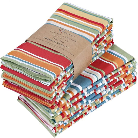 Ruvanti Cloth Napkins Set of 12 Cotton 100%, 20x20 Inches Napkins Cloth Washable, Soft, Absorbent, Cotton Napkin for Parties, Christmas, Thanksgiving, Weddings, Dinner NapkinsCloth - Multi Strip by Ruvanti