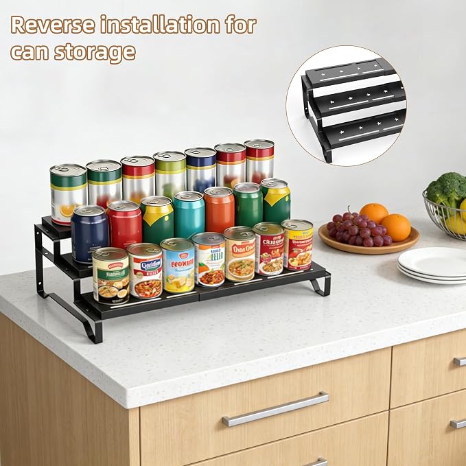 Expandable Spice Rack Organizer for Cabinet 3 Tier Spicy Shelf Black 1Pack | Adjustable Length 13"-21", Easy to See Labels, Sturdy Metal, Slip-Resistant Guardrails for Jars, Cabinet & Countertop Storage - Image 7