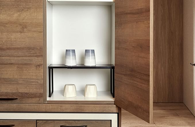 Nxconsu Expandable Cabinet Shelf, Shelf Riser for Cabinets, 8.26" Black | Edgeless Metal Cabinet Riser Holds 50 lb and Expands 14.6 to 24.6 in for Under Sink Kitchen Pantry Cupboard Shelf - Image 7