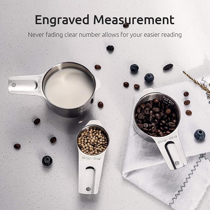 U-Taste 18/8 Stainless Steel Measuring Spoons Set of 9 and Measuring Cup Set of 7 for Dry and Liquid Ingredient with Engraved Measurement - Image 5