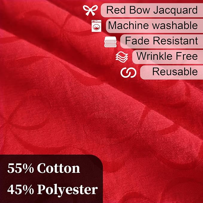Table Cloths Rectangle 60 x 102 Washable, Reusable Tablecloths for 8ft Tables (Seats 8-10) - Cotton Polyester, Wrinkle Free, Red Holiday Table Cover for Party & Dining, Bow Ties Jacquard (1PC) - Image 3