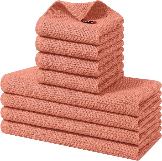 Homaxy 8 Pack 100% Cotton Kitchen Towels and Dishcloths Set, Coral | 12 x 12 Inches and 13 x 28 Inches Kitchen Towels Set, Ultra Soft Absorbent Dish Cloths for Washing Dishes by Homaxy