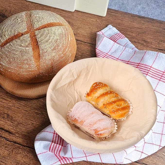 Banneton Bread Proofing Basket 10 Inch Sourdough Proofing Basket with Liner | Round Bread Making Starter Kit Home Bread Baking Basket Tools - Image 5