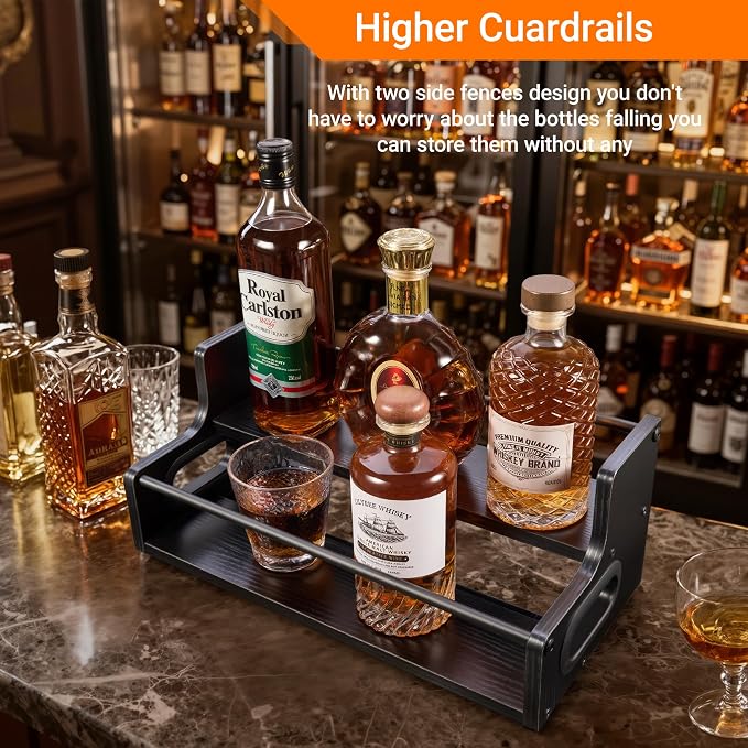 YQBRAO 2-Tier Liquor Bottle Display Shelf, 16-Inch, Black | Holds up to 12 bottles with clear stepped visibility for whiskey, bar carts, compact counters, and home bars. - Image 6