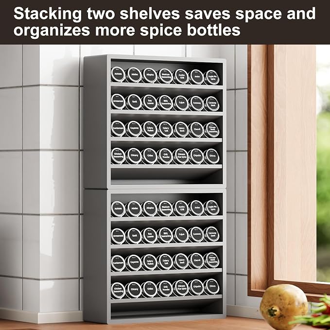 Orimade 4 Tier Spice Rack Organizer for Cabinet, Freestanding Bamboo Seasoning Rack for Countertop, Cupboard, Pantry, Kitchen, 13.18 x 4.13 x 12.2 inches(Spice Jars Not Included), Grey - Image 3