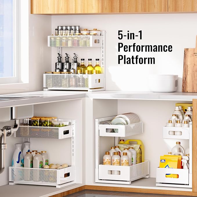 TISTAYA Under Sink Organizer, Bathroom Organizers and Storage, Cabinet Organizer Pottery Barn Furniture for Kitchen, Bathroom, Pantry, Laundry, Study, White，1XL, 2PCS - Image 7