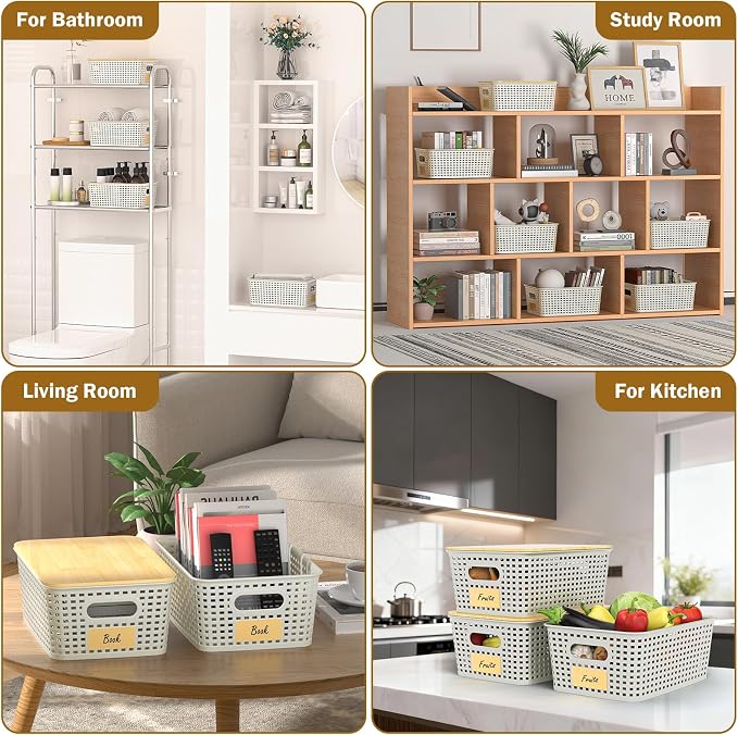 Stackable Storage Baskets: 8 Pack Plastic Baskets Bins, White | Decorative Baskets for Organizing, Pantry Decorative Containers for Closets, Cabinets, Shelves - Image 5