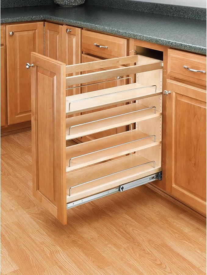 Rev-A-Shelf Pullout Kitchen Cabinet Organizer, Min Cabinet Opening 5.5" W | 5" W Slide Out Pantry Spice or Utensil Storage Rack with Adjustable Shelves for Base Cabinet Organization, 448-BC-5C - Image 5