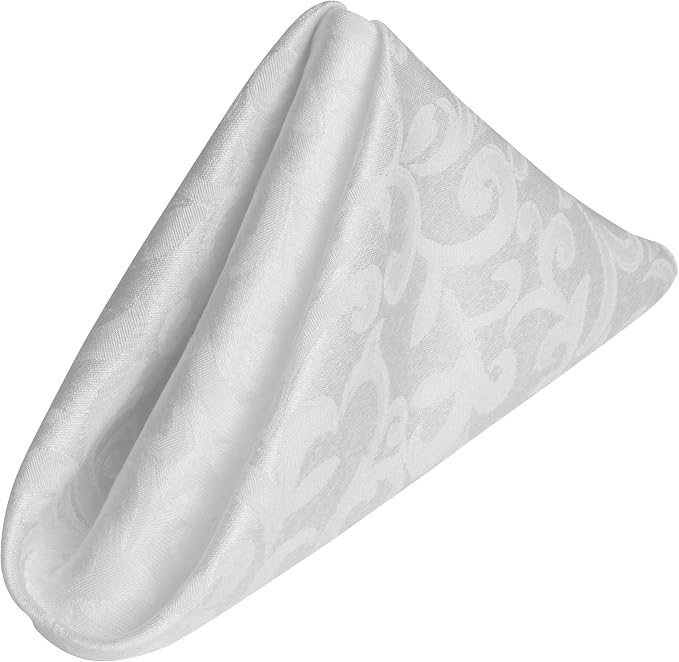 17x17-Inch Square Damask Cloth Napkins, White, Set of 12 | Bulk Case of 1 Dozen, Somerset, 50% Cotton / 50% Polyester Fabric, Woven Damask Pattern, Soft Hand, Machine Washable by UltimateTextile