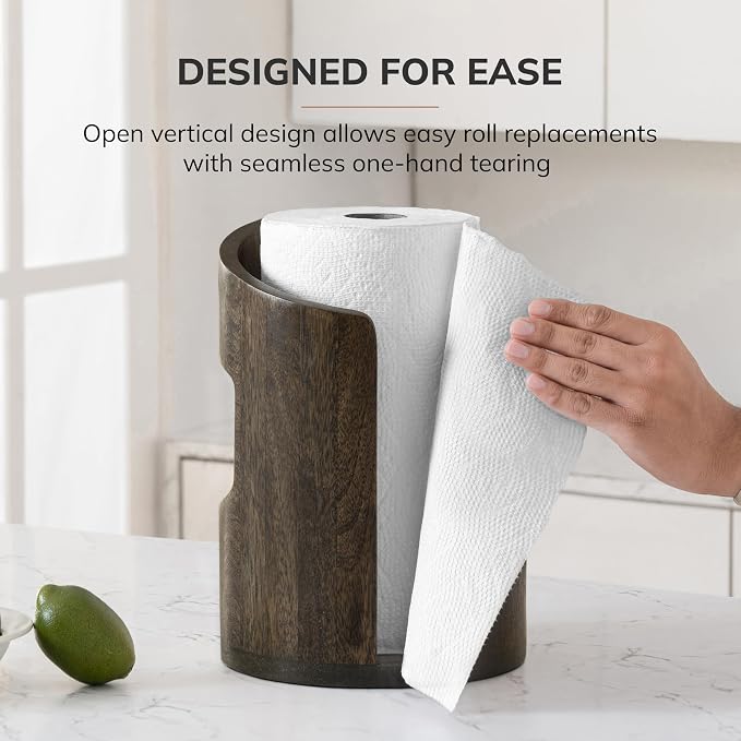 Anji Mountain Wooden Paper Towel Holder with Metal Holder, Holder Stand for Kitchen Roll Organizer & Kitchen Dining Table Home Décor, Countertop Fits Jumbo & Mega Rolls - Chocolate/Black, Arc Hold - Image 5