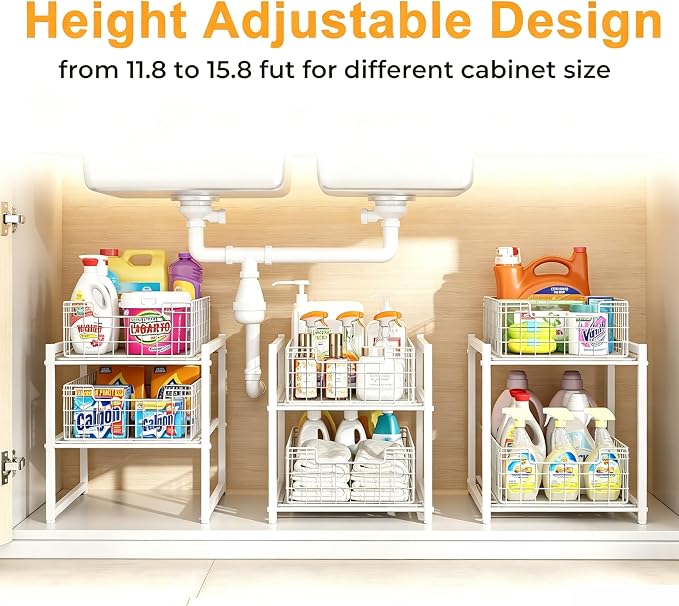 Under Sink Organizer, 2-Tier Pull Out Cabinet Organizer, Kitchen Bathroom Organizer and Storage, Spice Rack for Kitchen, Multi-use Sliding Drawers Shelves - Image 7