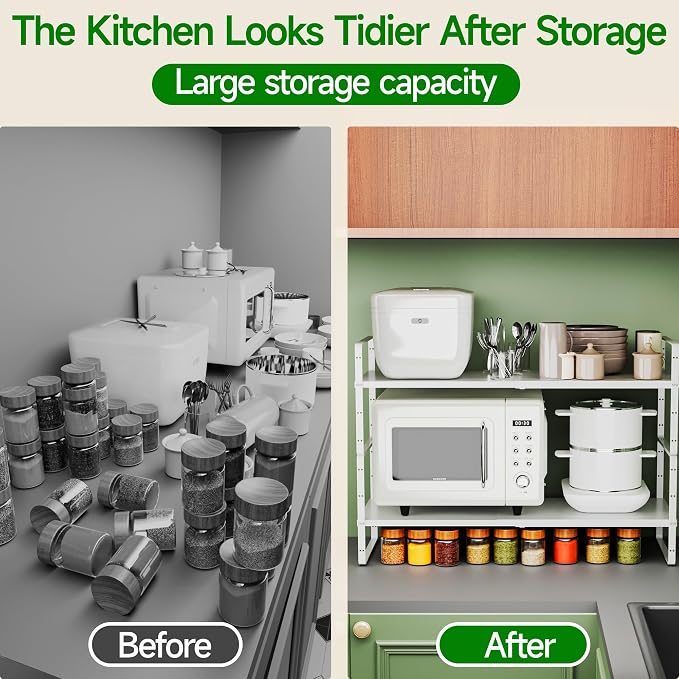 Expandable Adjustable Atackable Kitchen Cabinets Organizer | 80 lb Heavy Duty Metal Pantry Storage Shelves Racks for kitchen, Small Cupboard Organizers with 4 Height Levels - Image 5
