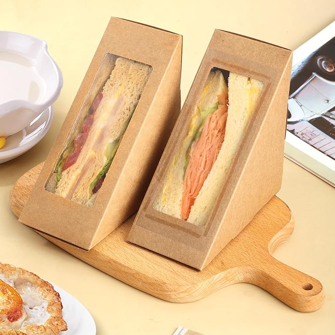 Paper Sandwich Box 100 Pieces Sandwich Take Out Boxes with Window Paper Take Out Containers Mini Burger Boxes for Bakery, Restaurant Takeaway service - Image 6