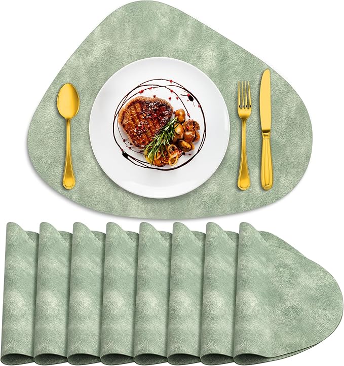 ADRIMER Placemats, Heat Resistant Round Placemats Set of 8 Washable 13 x 17 Inch, Waterproof Table Mats Wipeable for Kitchen, Dining Room Table Christmas Decor, Green by Adrimersdreamistobeanindispensablecompanioninyourlife