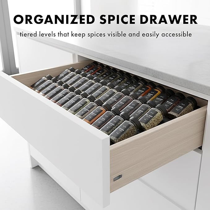 Spice Drawer Organizer - Expandable Spice Rack for Drawer, Black Seasoning Organizer for Drawer Spice Organizer, Spice Organization Seasoning rack insert for Cabinet (Jars Not Included) - Image 4