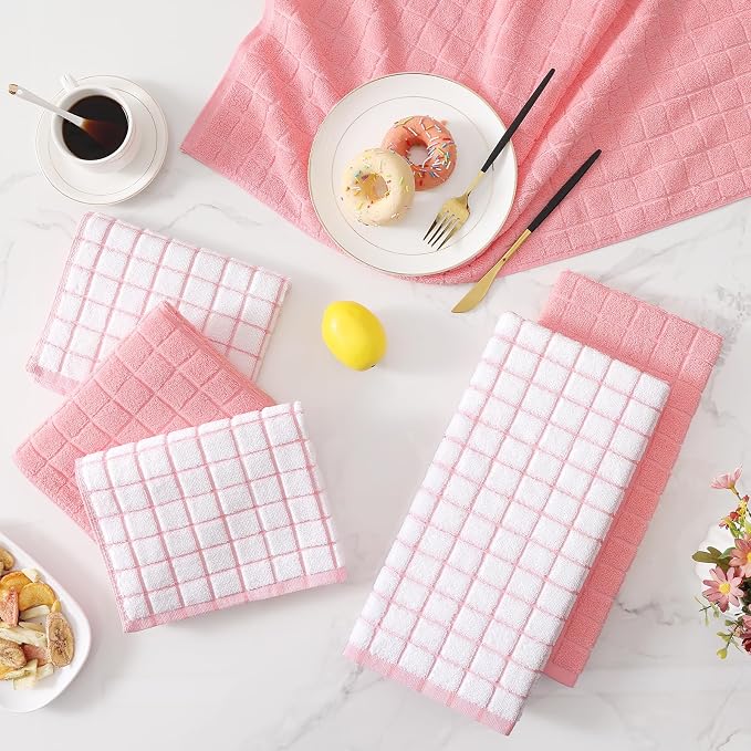 Homaxy Large Premium Cotton Kitchen Towels 16"x 28", 4 Pack, Pink | Natural Ring Spun 390 GSM Dish Towels, Super Absorbent Terry Kitchen Hand Towels, Soft Tea Towels with Hanging Loop - Image 9