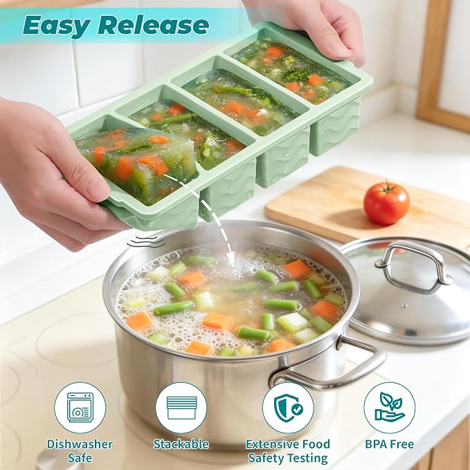 Silicone Freezer Molds for Food, 5-Pack with Steel Rim for Meal Prep | 100% Food-Grade Silicone, BPA-Free, Oven and Dishwasher Safe. Perfect for Freezing Lasagna, Casseroles, Soups & Sauces - Image 4