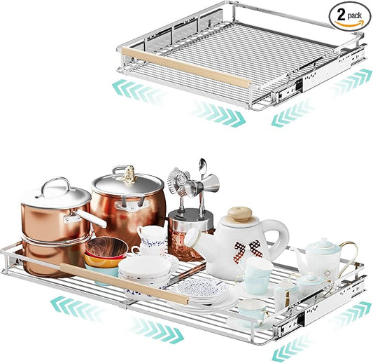 2Pack Expandable Pull Out Cabinet Organizer, 23.2-39.9" W x 22.5" D | Adjustable Width, Under Sink Organizer, Drawer Storage Shelves, For Kitchen, Bathroom, Closet, Pantry, Cupboard by jkxoo