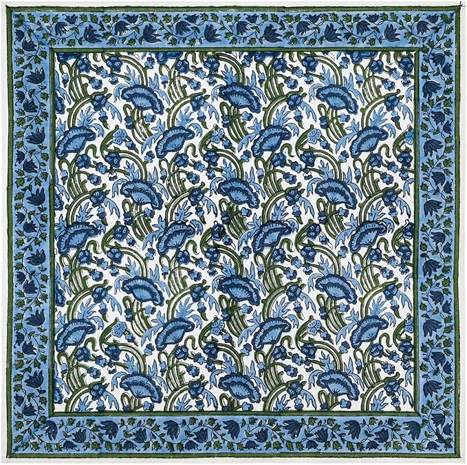 Handblock Print 100% Cotton Napkins Set of 4, Green Blue Washable and Durable Everyday Use Cloth Napkins for Picnic Party Dining Kitchen Home Decor Christmas Gifting 16 X 16 Inches by HomeSpunCrafts