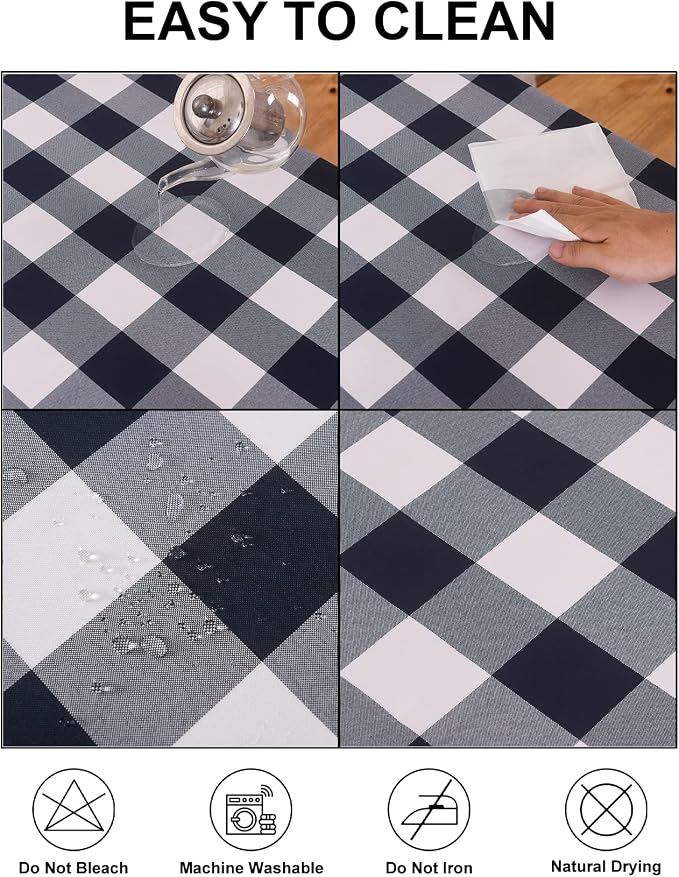 Cupuamon 2 Pack Waterproof Polyester Fabic Rectangle Checkered Tablecloth，60x120 Outdoor Table Cloth，Oil Stain Prevention Table Cloth for Pinics and Parties（Navy and White） - Image 3
