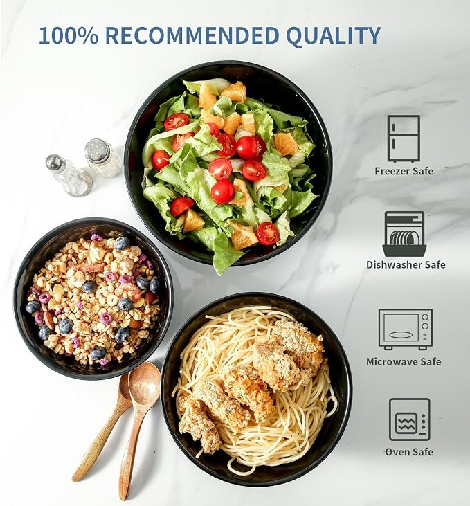 HASENSE Mixing Bowls, Ceramic Serving Bowls Set for Cooking, Baking, Prepping, Large Nesting Bowls for Salads, Fruit, Popcorn, 2.1/1.5/1.0 Qt, Dishwasher & Microwave Safe, Blue - Image 4