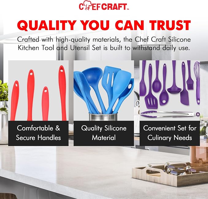 Chef Craft - Premium Silicone Kitchen Tools and Utensils Set, Non-Scratch, Withstands Temperatures up to 450°F, BPA-Free, 9 Piece Cooking Utensils Set, Pastel Blue - Image 6